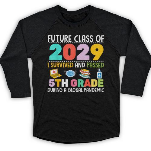Future Class Of 2029 I Survived Passed 5th Grade Graduation Baseball Raglan Shirt - Best Gift Smart
