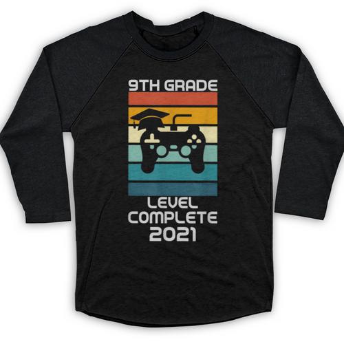 Gamer Graduation 2021 Retro 9th Grade Level Complete Baseball Raglan Shirt - Best Gift Smart