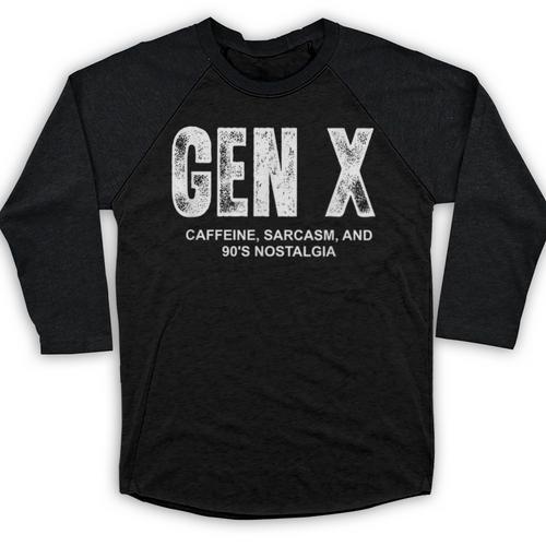 Gen X Caffeine Sarcasm 90s Nostalgia Men Women Graphic Baseball Raglan Shirt - Figerry