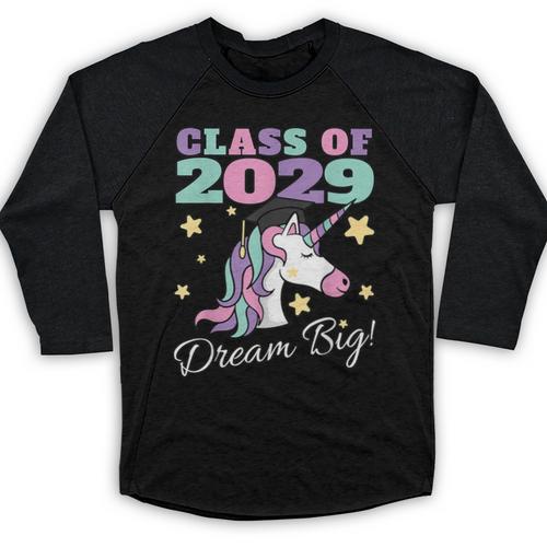 Girls Class Of 2029 Magical Unicorn Graduation Cap Baseball Raglan Shirt - Best Gift Smart