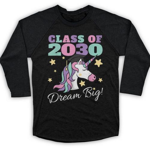 Girls Class Of 2030 Magical Unicorn Graduation Cap Baseball Raglan Shirt - Best Gift Smart