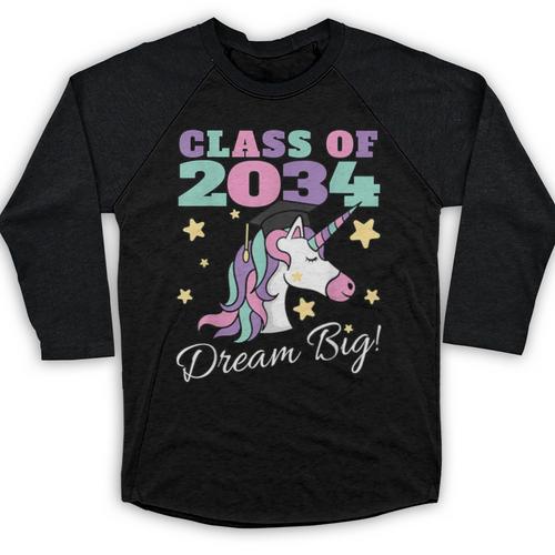 Girls Class Of 2034 Magical Unicorn Graduation Cap Baseball Raglan Shirt - Best Gift Smart