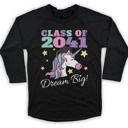 Girls Class Of 2041 Magical Unicorn Graduation Cap Baseball Raglan Shirt - Best Gift Smart