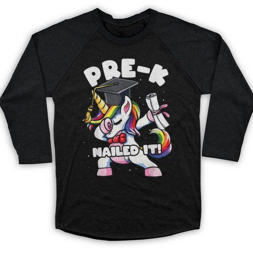 Girls Dabbing Unicorn Pre-K PreSchool Nailed It Graduation Baseball Raglan Shirt - Best Gift Smart