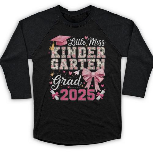 Girls Little Miss Kindergarten Grad 2025 Coquette Graduation Baseball Raglan Shirt - Best Gift Smart