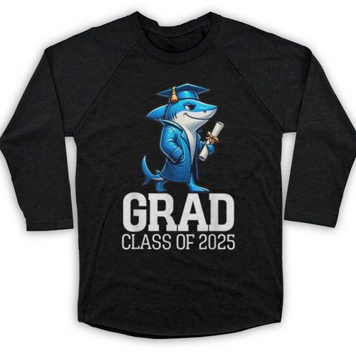 Grad Class Of 2025 Boys Shark Graduation Graduated Baseball Raglan Shirt - Best Gift Smart