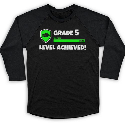 Grade 5 Level Achieved Video Gamer 5th Grade Graduation Baseball Raglan Shirt - Best Gift Smart