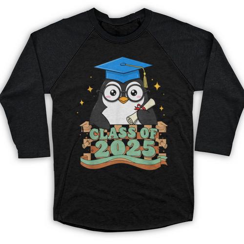 Graduate Penguin Class Of 2025 Kids Graduation Baseball Raglan Shirt - Best Gift Smart