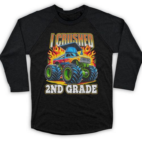 Graduation 2nd Grade Monster Truck Boys I Crushed Grad Baseball Raglan Shirt - Best Gift Smart
