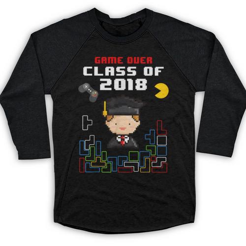 Graduation Class Of 2018 Game Over 8-Bit Gamer Baseball Raglan Shirt - Best Gift Smart