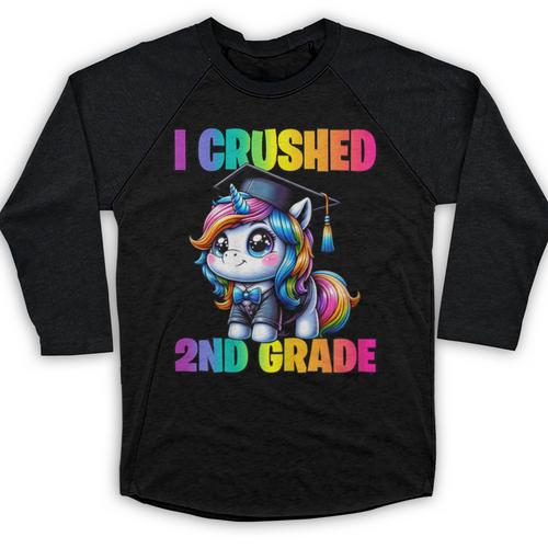 Graduation I Crushed 2nd Grade Unicorn Girls Grad Magical Baseball Raglan Shirt - Best Gift Smart