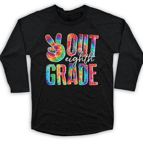 Graduation Peace Sign Out Eighth Grade Tie Dye Hippie Baseball Raglan Shirt - Best Gift Smart