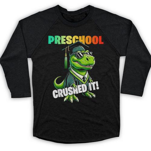 Graduation Preschool Dinosaur T Rex Crushed It Boys Grad Baseball Raglan Shirt - Best Gift Smart