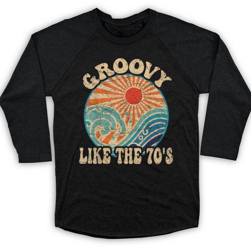 Groovy Like The 70s Aesthetic Nostalgia 1970's Retro Baseball Raglan Shirt - Figerry
