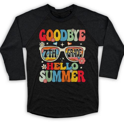 Groovy Goodbye 7th Grade Graduation Hello Summer Kids Baseball Raglan Shirt - Best Gift Smart
