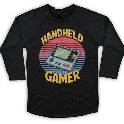 Handheld Gamer Retro Portable Console Nostalgia Baseball Raglan Shirt - Figerry
