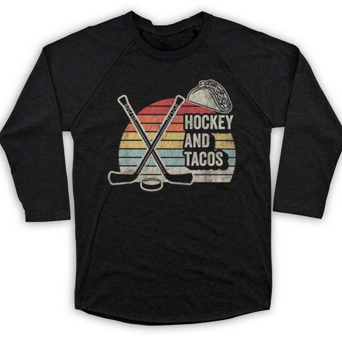 Hockey And Tacos Retro Nostalgia Lovers Baseball Raglan Shirt - Figerry
