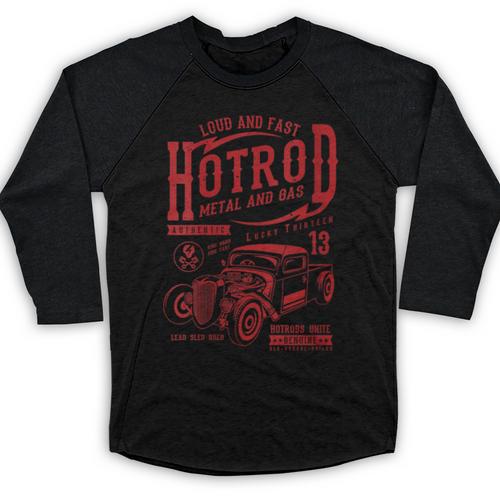 Hotrod Car Automotive Nostalgia Distressed Retro Baseball Raglan Shirt - Figerry