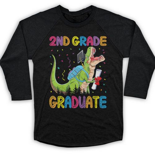 Kids 2nd Grade Graduate Dinosaur Trex 2nd Grade Graduation Baseball Raglan Shirt - Best Gift Smart
