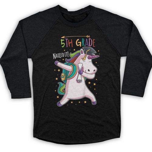 Kids Dabbing Unicorn Graduation 5th Grade Class Of 2019 Baseball Raglan Shirt - Best Gift Smart