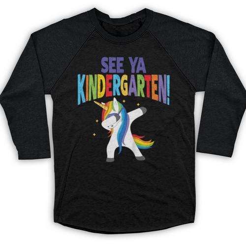 Kids Dabbing Unicorn Kindergarten Graduation See Ya Baseball Raglan Shirt - Best Gift Smart