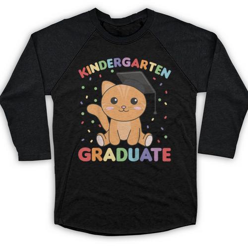 Kids Kindergarten Graduate Cat Graduation Baseball Raglan Shirt - Best Gift Smart