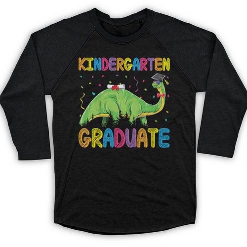 Kids Kindergarten Graduate Dinosaur Kindergarten Graduation Baseball Raglan Shirt - Best Gift Smart