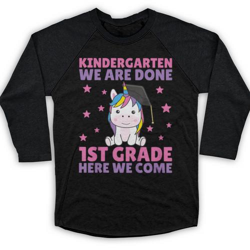 Kids Kindergarten Graduate Unicorn Graduation Baseball Raglan Shirt - Best Gift Smart