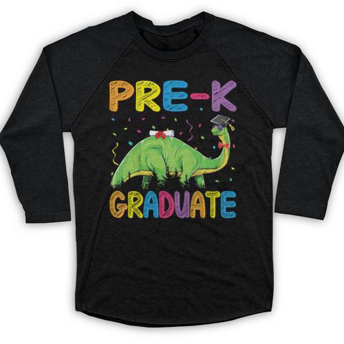 Kids Pre-K Graduate Brontosaurus Dino Pre Kindergarten Graduation Baseball Raglan Shirt - Best Gift Smart