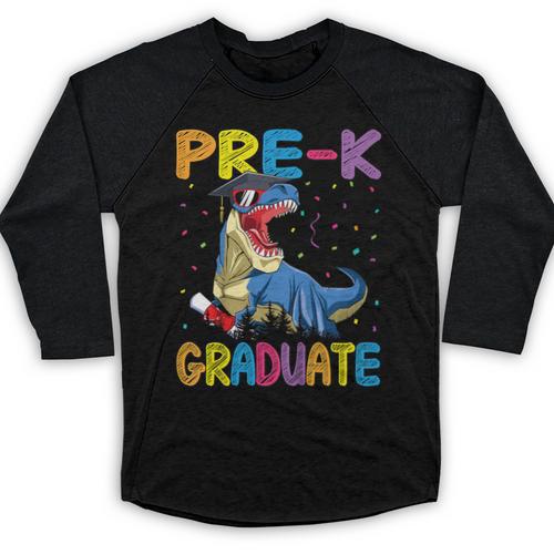 Kids Pre-K Graduate Dinosaur T-Rex Pre Kindergarten Graduation Baseball Raglan Shirt - Best Gift Smart