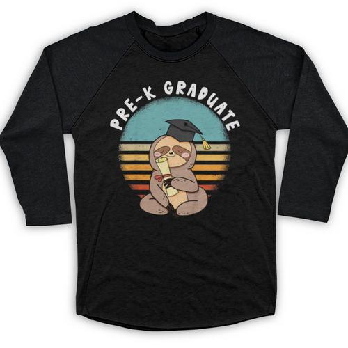 Kids Pre-K Graduate Sloth Cap And Gown Cute Preschool Graduation Baseball Raglan Shirt - Best Gift Smart