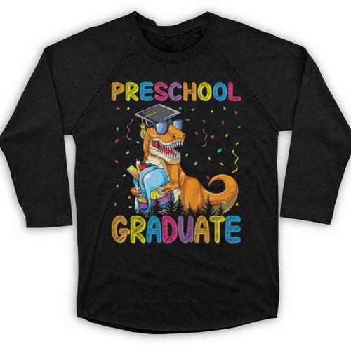 Kids Preschool Graduate Dinosaur Trex Preschool Graduation Baseball Raglan Shirt - Best Gift Smart