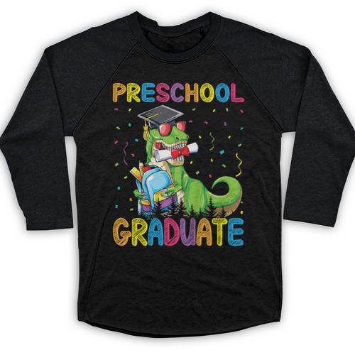 Kids Preschool Graduate T-Rex Dinosaur Preschool Graduation Baseball Raglan Shirt - Best Gift Smart