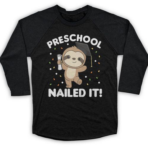 Kids Kids Preschool Nailed It Sloth Graduation Baseball Raglan Shirt - Best Gift Smart