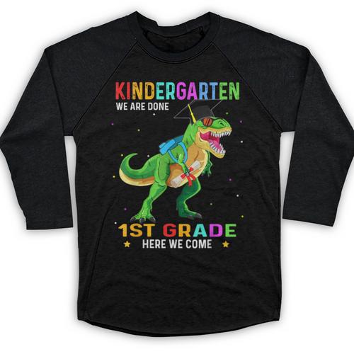 Kindergarten Graduation 1st Here We Come Class 2023 Dinosaur Baseball Raglan Shirt - Best Gift Smart