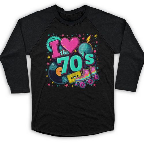 I Love The 70s Retro Cassette Roller Vinyl Disco Nostalgia Baseball Raglan Shirt - Figerry