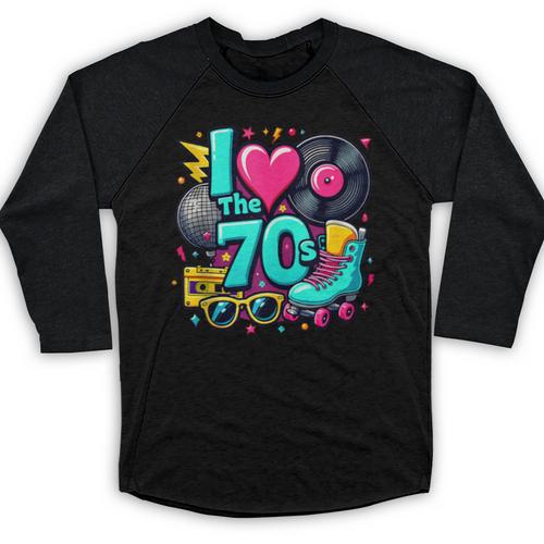 I Love The 70s Vintage Cassette Roller Vinyl Nostalgia 70s Baseball Raglan Shirt - Figerry