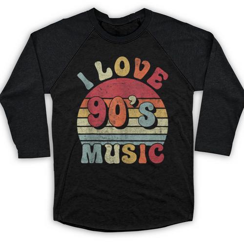 I Love 90's Music Retro Style Nostalgia Cassette 1990s Party Baseball Raglan Shirt - Figerry