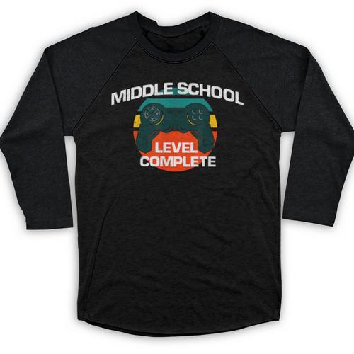 Middle School Graduation Gaming Vintage Level Complete Baseball Raglan Shirt - Best Gift Smart