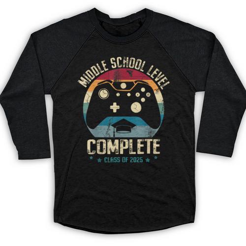 Middle School Level Complete Gamer Class Of 2025 Graduation Baseball Raglan Shirt - Best Gift Smart