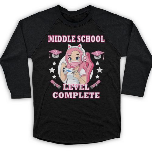 Middle School Level Complete Gaming Graduation Anime Girl Baseball Raglan Shirt - Best Gift Smart