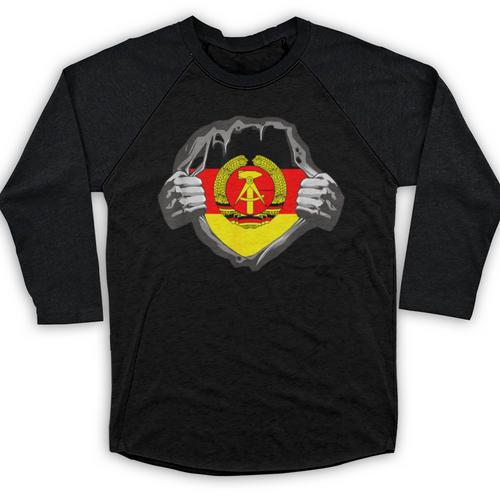 Nostalgia Chest Flag GDR Baseball Raglan Shirt - Figerry