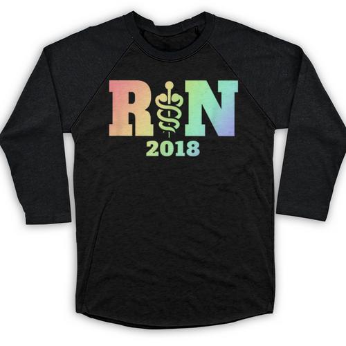Nurse Graduation Shirt RN Est 2018 Rainbow Tshirt Baseball Raglan Shirt - Best Gift Smart