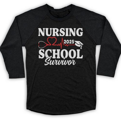 Nursing School Survivor 2025 RN ER Graduation Nurse Grad Baseball Raglan Shirt - Best Gift Smart