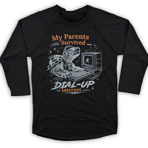 My Parents Survived Dial Up Internet Nostalgia Turtle Baseball Raglan Shirt - Figerry