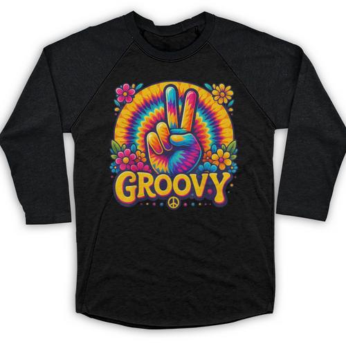 Peace Sign Groovy Vibes Costume Nostalgia Tie Dye Fashion Baseball Raglan Shirt - Figerry