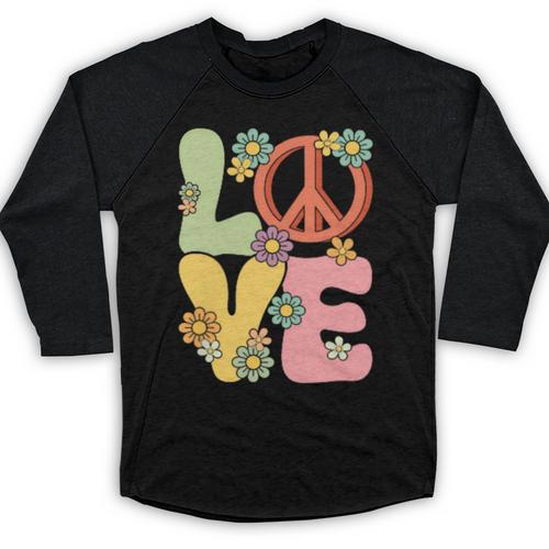 Peace Sign Love Groovy Vibes Costume Nostalgia 1980s Fashion Baseball Raglan Shirt - Figerry