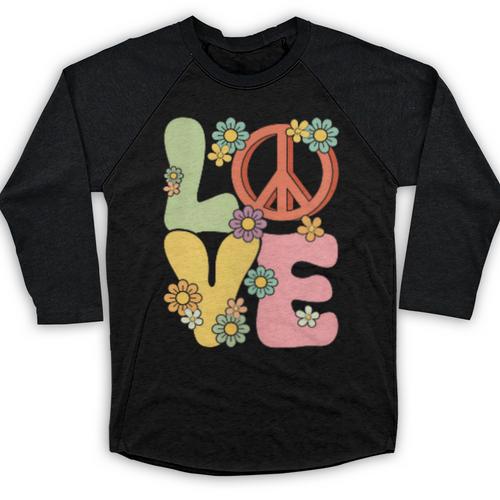 Peace Sign Love Groovy Vibes Costume Nostalgia 1980s Fashion Baseball Raglan Shirt - Figerry