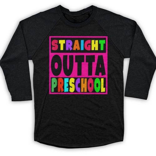 Pink STRAIGHT OUTTA Preschool PRE-K Graduation Baseball Raglan Shirt - Best Gift Smart