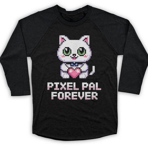 Pixel Art Pet Cat Y2K Retro Vintage Digital Nostalgia Tech Baseball Raglan Shirt - Figerry
